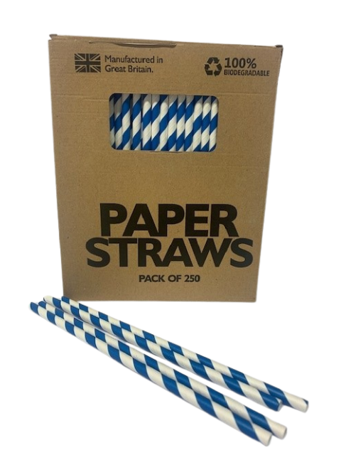 Blue striped paper straws